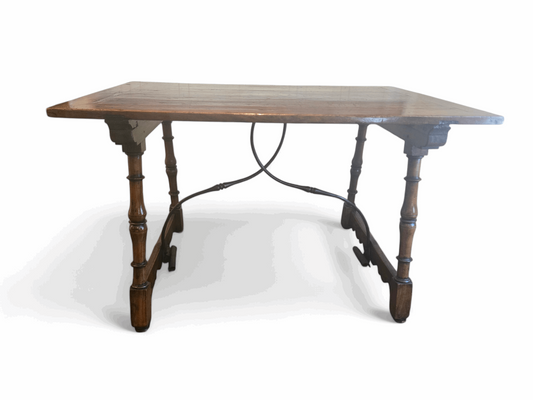 Spanish fruitwood table with iron fiadores