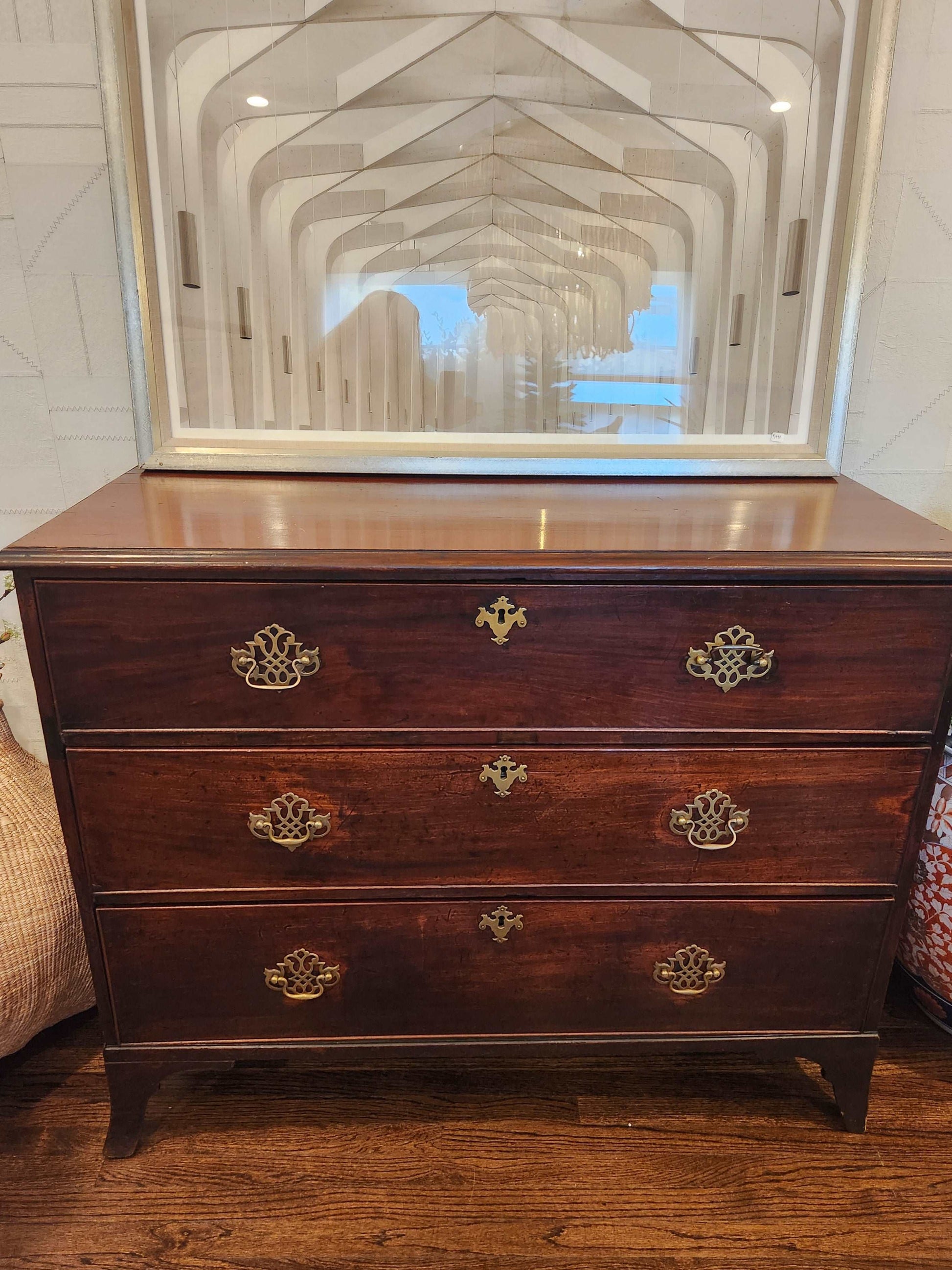 Antique Mahogany Drop Front Secretaire Chest of drawers with brass hardware