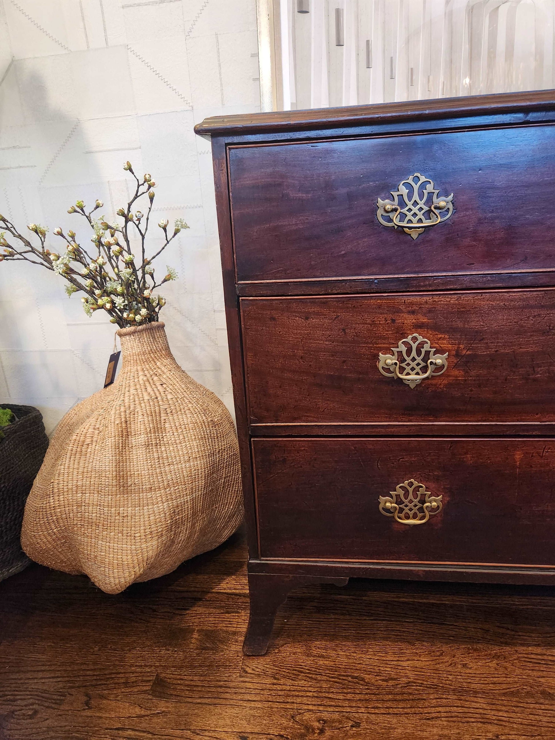 Antique Mahogany Drop Front Secretaire Chest of drawers with brass hardware