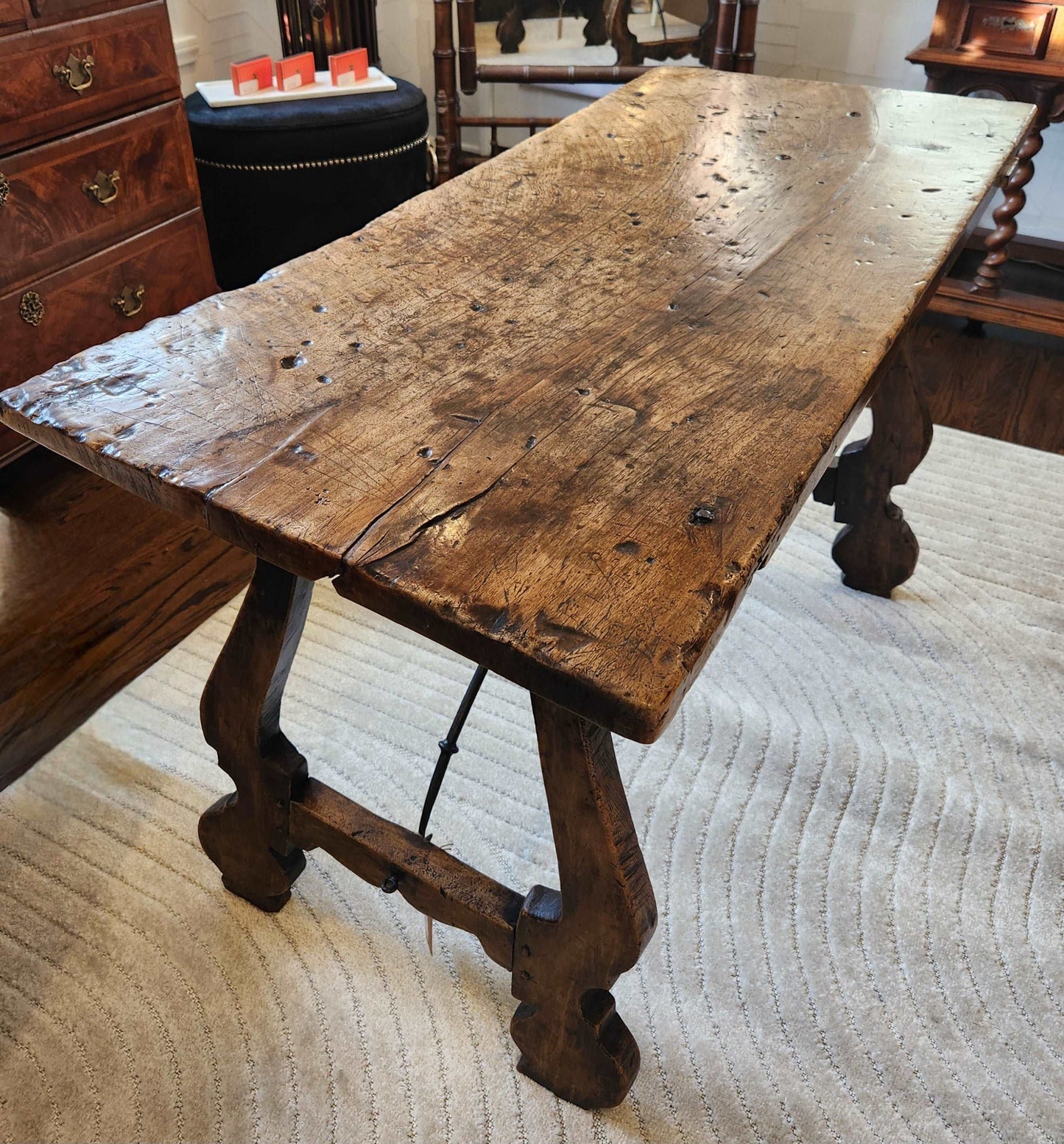 17th Century Walnut table with Iron fiadores