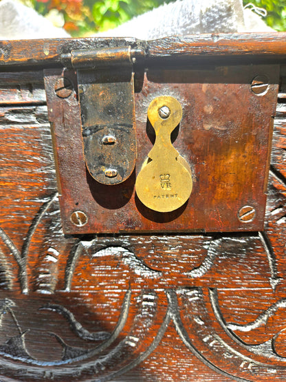 Antique English oak document box 19th C.