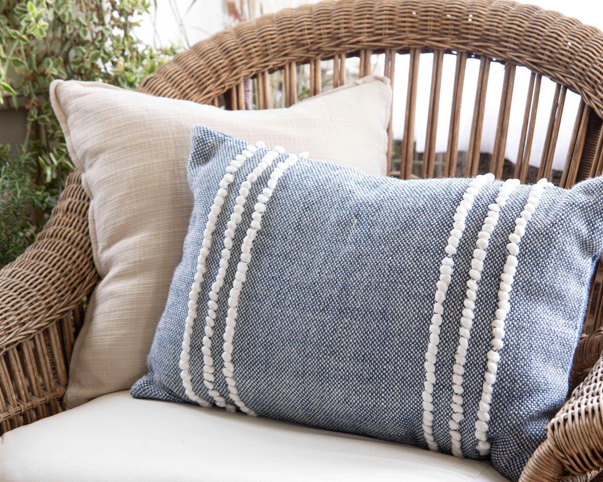 Hand Woven Outdoor Linett Pillow Blue