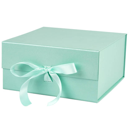 8x8x4 inch Magnetic Closure Box with Satin Ribbon: Navy