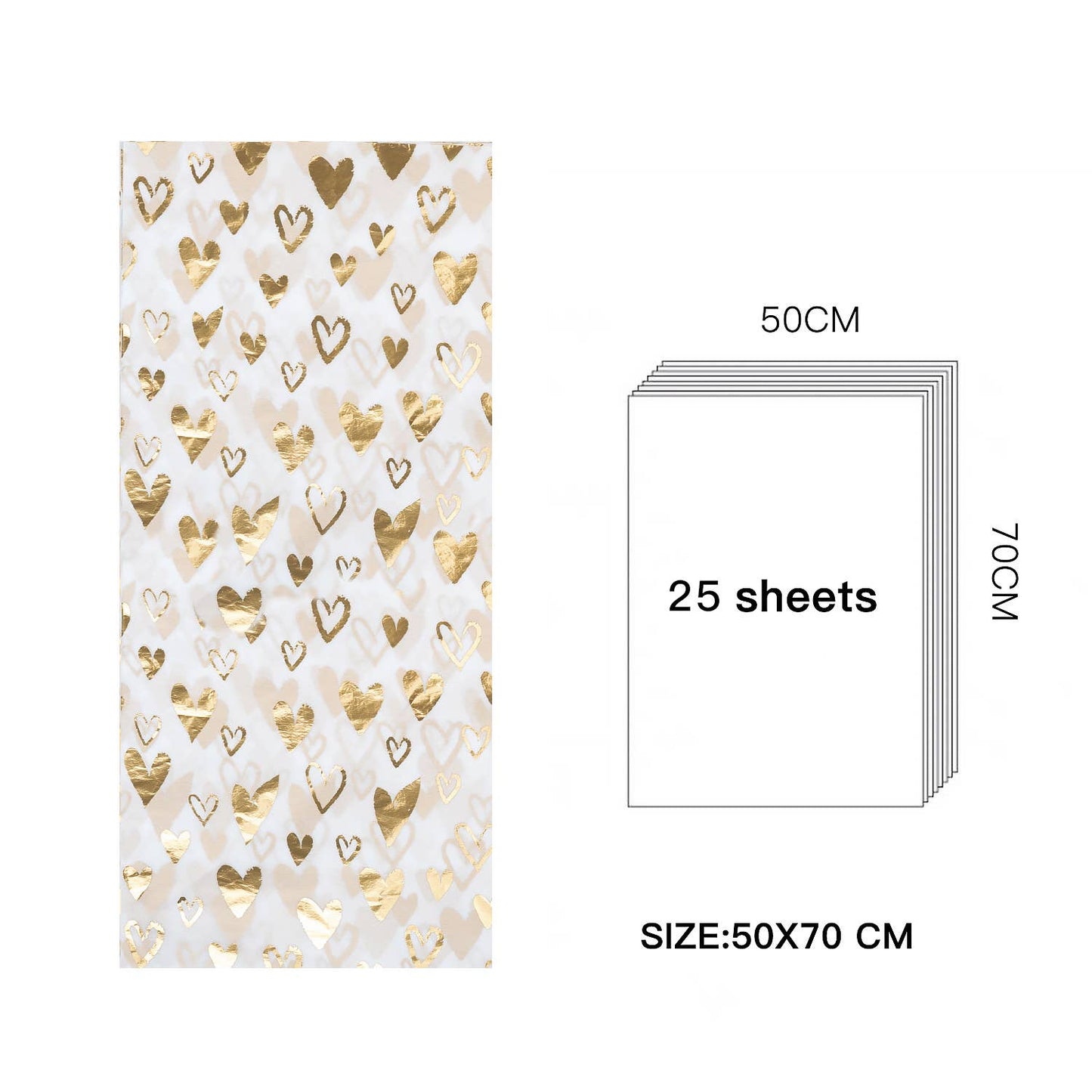 Loving Heart Gold Tissue Paper 20" x 30" - 24 sheets