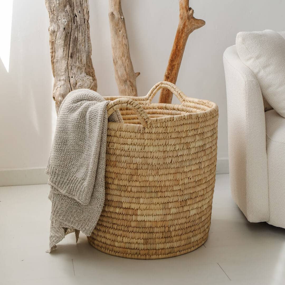 Round Laundry Basket, palm leaf - jumbo