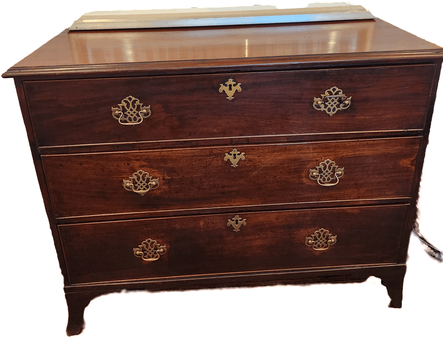 Antique Mahogany Drop Front Secretaire Chest of drawers with brass hardware