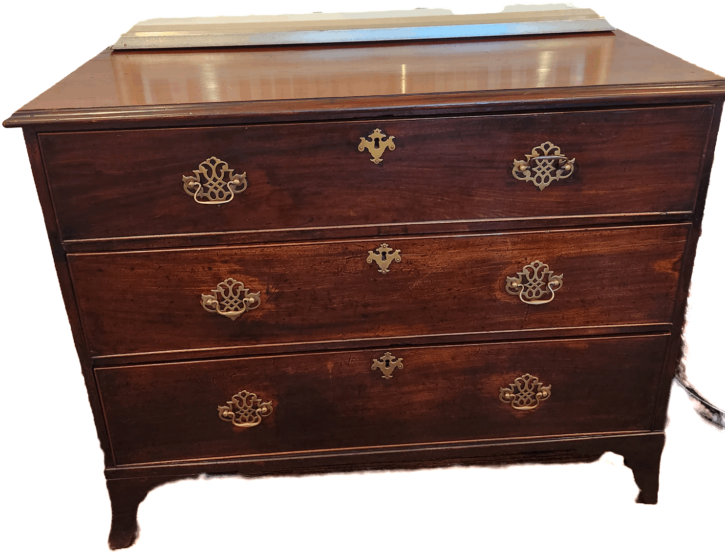 Antique Mahogany Drop Front Secretaire Chest of drawers with brass hardware