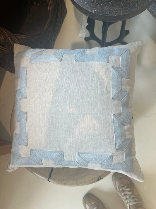 Tan and blue emb outline pillow Home Crush