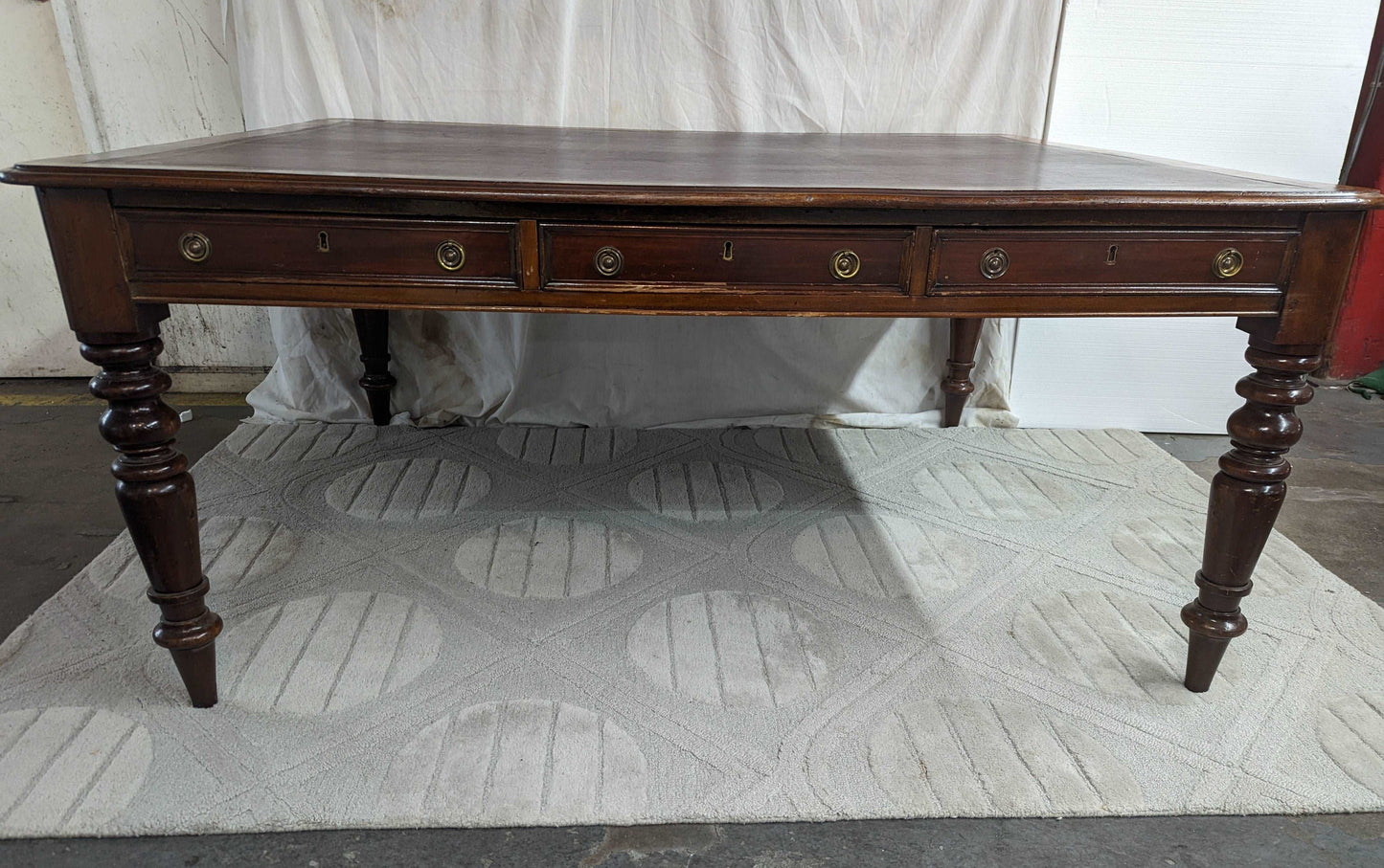 Antique Mahogany leather English desk on turned legs