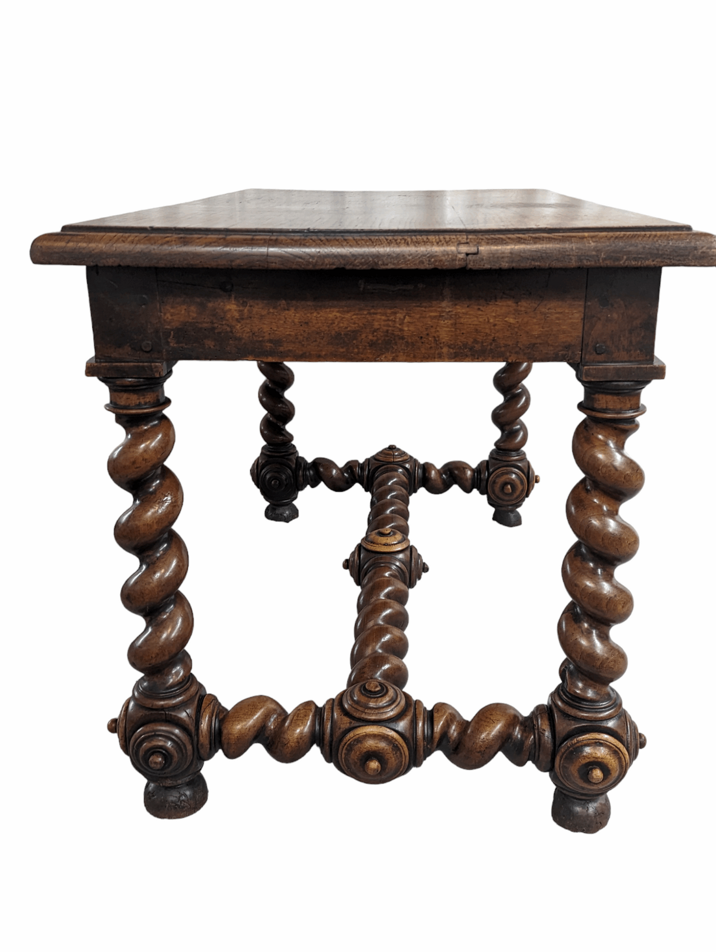 Antique Turned leg dark fruitwood table