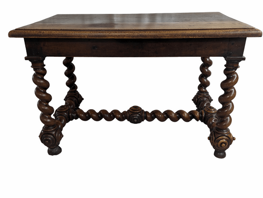 Antique Turned leg dark fruitwood table