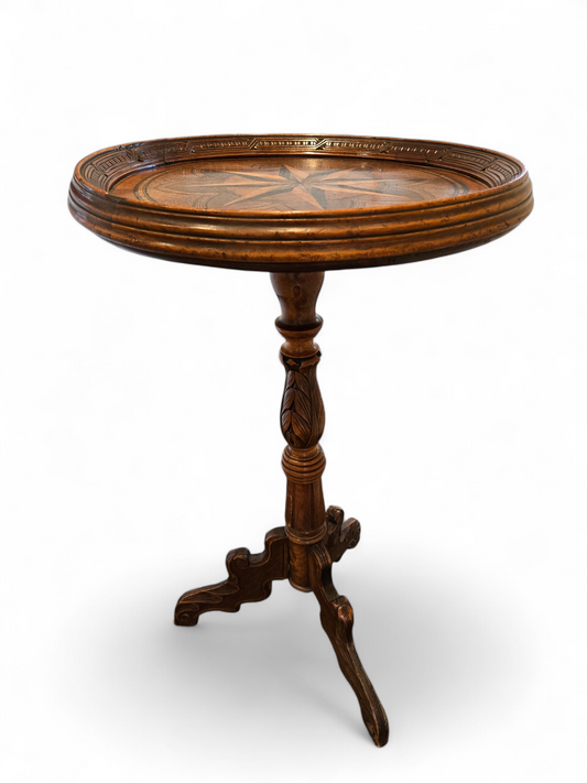 Antique star inlaid walnut pedestal table