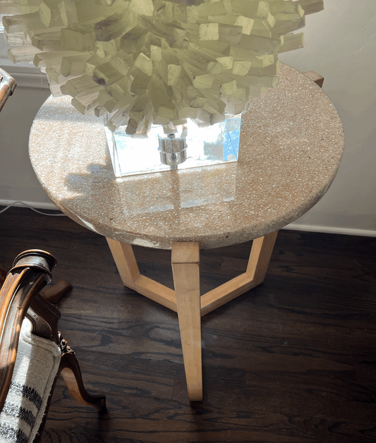 Gold fleckered tan stone side table