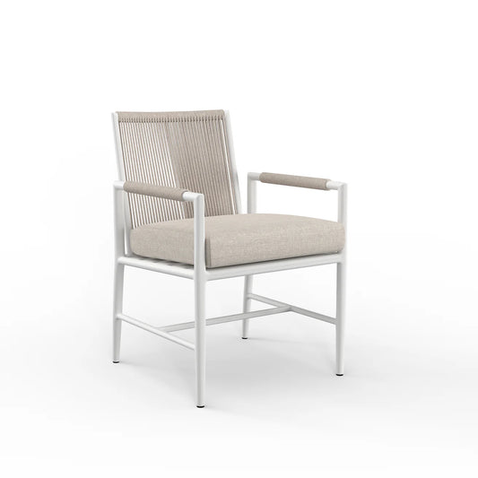 Sabbia Arm Dining Chair White Fram with Natural Fabric