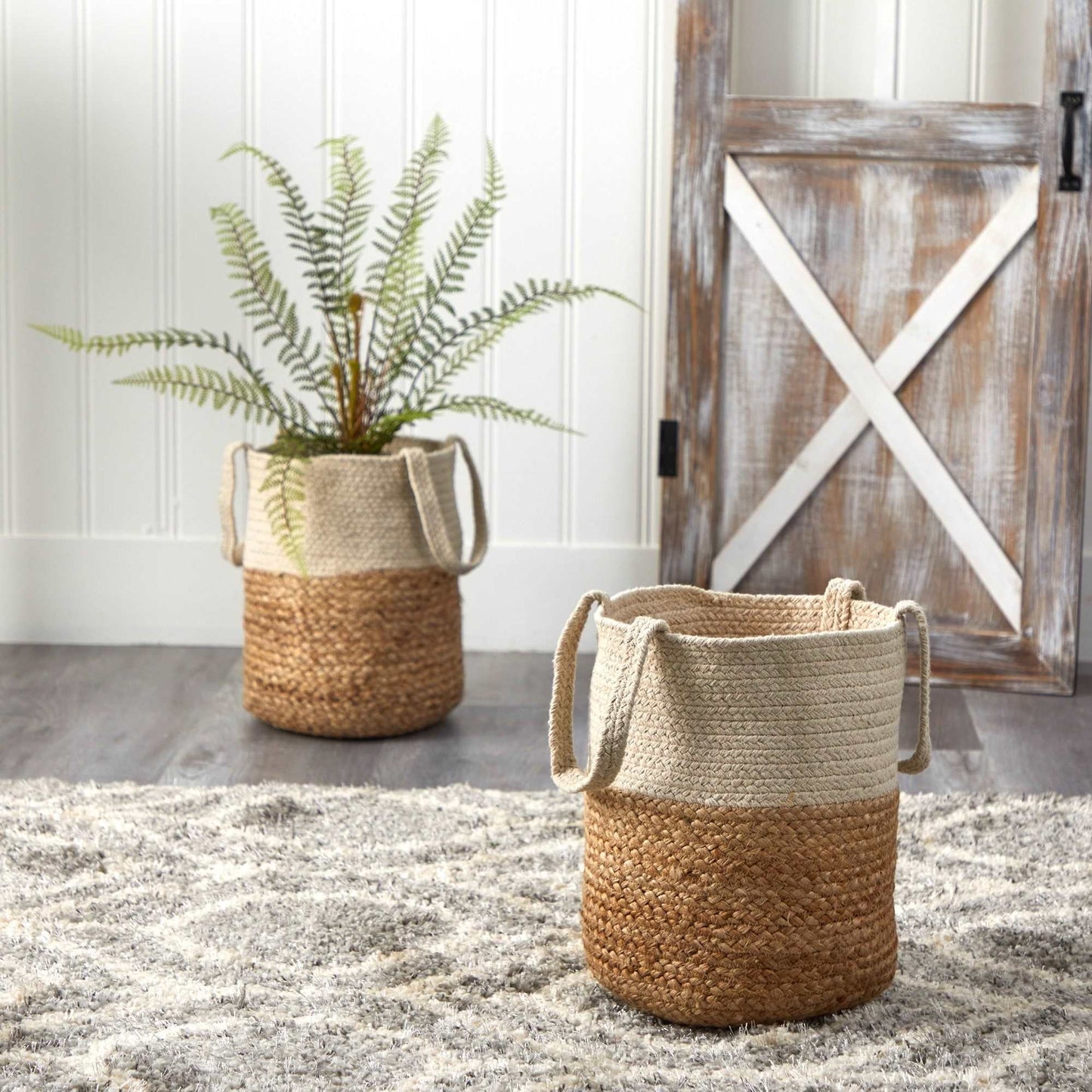 12.5” Handmade Natural Jute and Cotton  Planter Nearly Natural