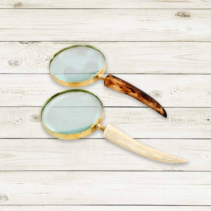 White&Brown Authentic Horn Handle Magnifying Glass