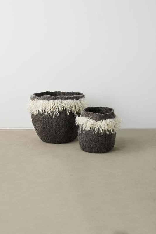 Charcoal Fringed Skirt Mohair Basket