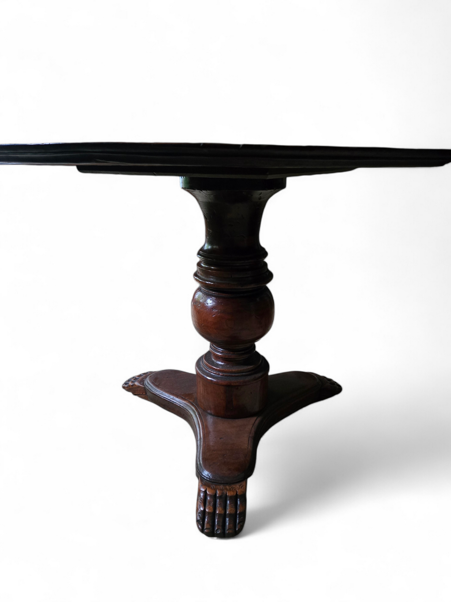 Antique Italian Round Walnut Pedestal Table with carved feet