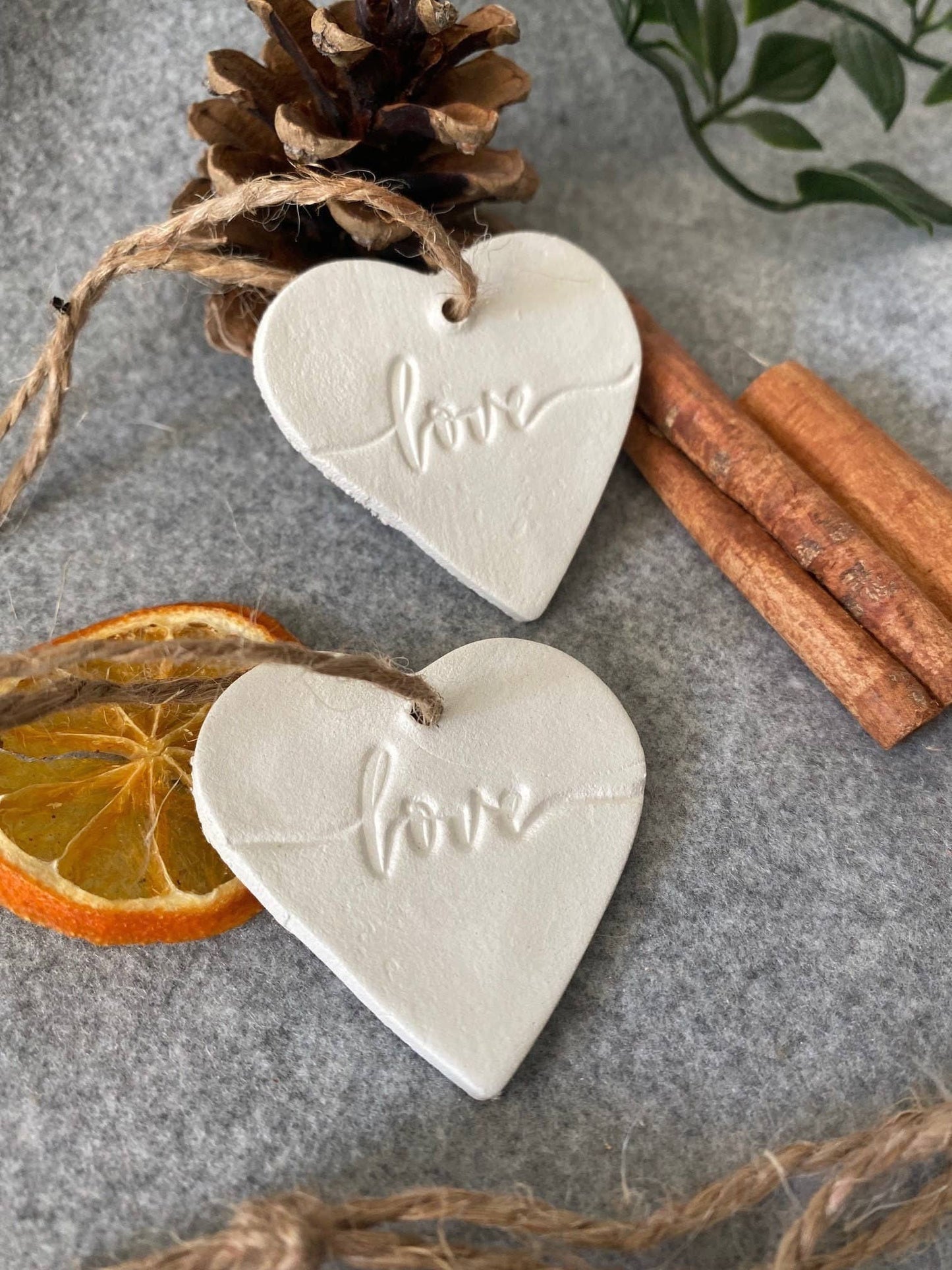 Small “love” Heart White Clay Decoration Ornaments one pack of 5