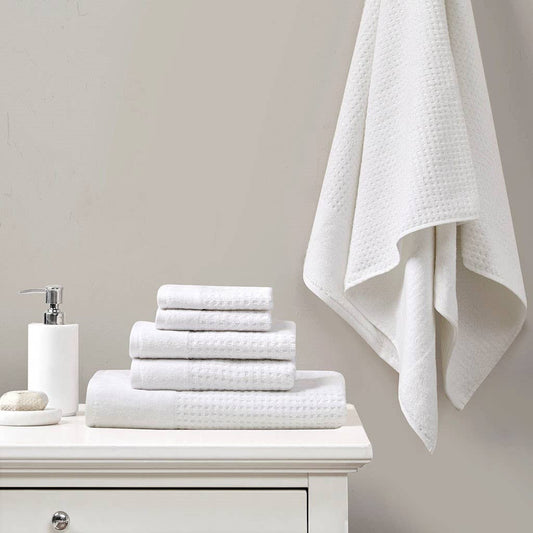 White Spa Waffle 6-Piece Bath Towel Set