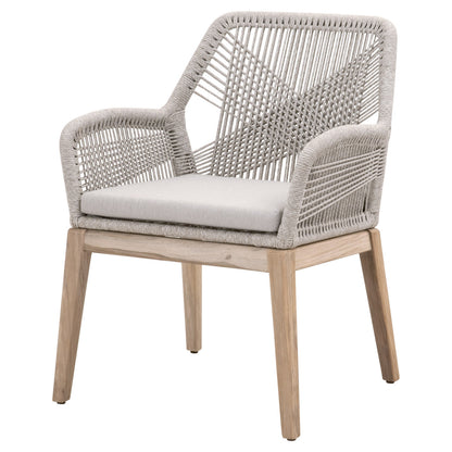 Loom Outdoor Arm Chair in Taupe & White Flat Rope, Pumice, Gray Teak