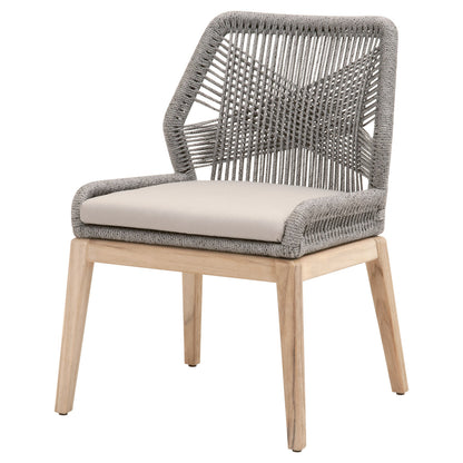 Loom Outdoor Dining Chair in Platinum Rope, Smoke Gray, Gray Teak