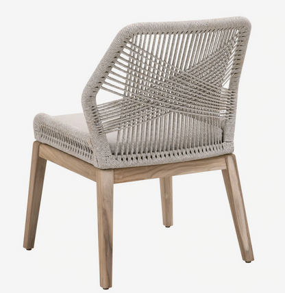 Loom Outdoor Dining Chair in Taupe & White Flat Rope, Pumice, Gray Teak